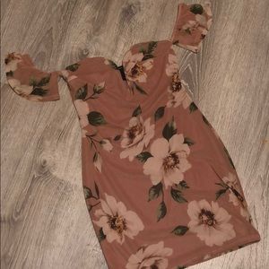 Pink floral off the shoulder dress